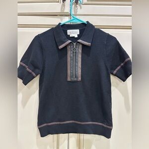 Anthropologie faux leather trim sweater small